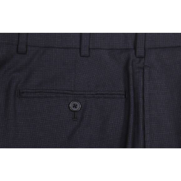 Brooks Brothers Madison Navy Blue Check Reda Wool Flat Front Dress Pants 34x27 - Picture 3 of 8